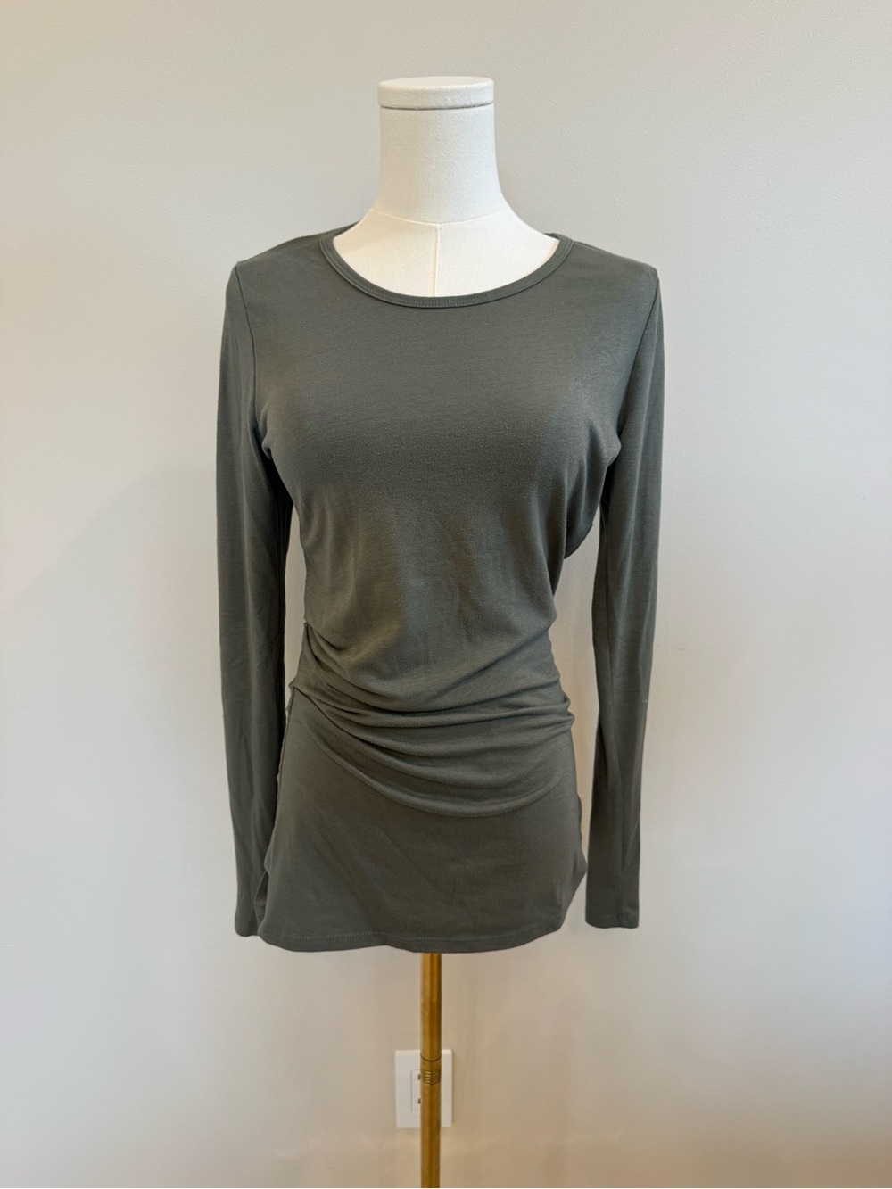 Maternity Vanilla Bay Olive Green Long Sleeve Ruched Side Top